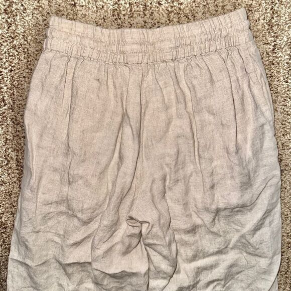 Women's 100% Pure Linen Loose Fit Summer Pants Khaki Brown Small - Picture 10 of 10
